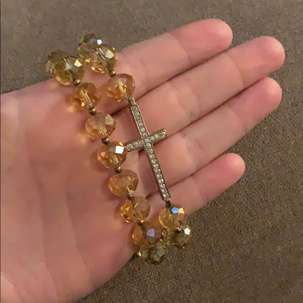 Beaded faith bracelet with rhinestone cross